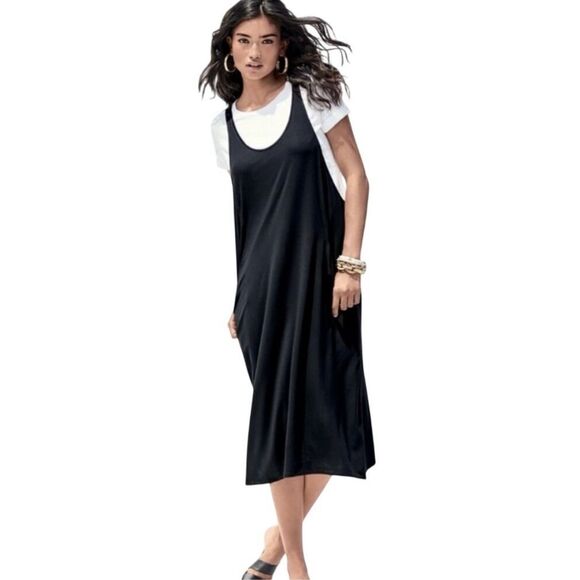 Eileen Fisher Dresses & Skirts - Eileen Fisher A-line midi jersey Jumper Dress sz L Lagenlook pockets layered